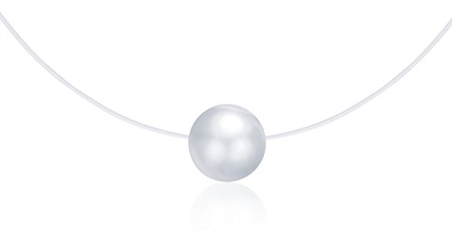 Collares Mujer Niña, Infinito U Collares Invisible Colgantes de Perla, en Plata de Ley 925 Cadena Transparente con Colgantes
