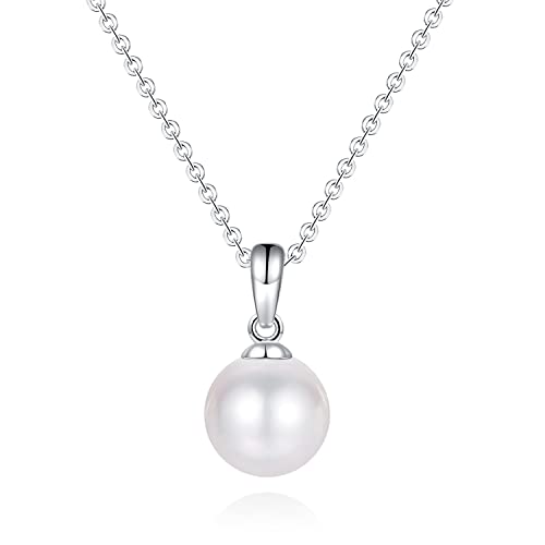 LUCKMORA Collar Colgante de Perla Cultivada Gargantilla Redonda de Agua Dulce Cadena y Colgante de Plata de Ley 925 Collares con Colgante de Perlas para Mujer (G-7.5mm)