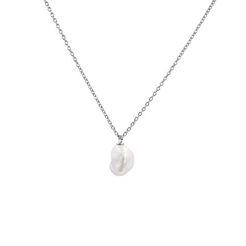 Collar de Mujer Perlas Cultivadas Keshi de 9-10 mm de Agua Dulce - Cadena y Colgante de Plata de Ley de 925 Bañada en Rodio Secret & You - 38 a 45 cm de largo.
