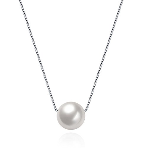 HMILYDYK Collar de mujer auténtica plata de ley 925 hecha a mano Gran cadena de colgante de perlas blancas de agua dulce cultivadas.