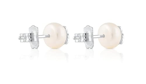 TOUS Pendientes de Plata de Primera Ley sobre Perlas 8mm para Mujer con Cierre a Presión, Motivo Oso, Clásicos y Elegantes, Colección Icon Pearl