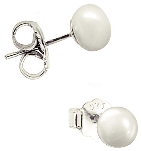 ENTREPLATA Par de Pendientes de Perlas Cultivadas Mujer Plata de Ley 925. Perla Natural Redonda de 7 mm.
