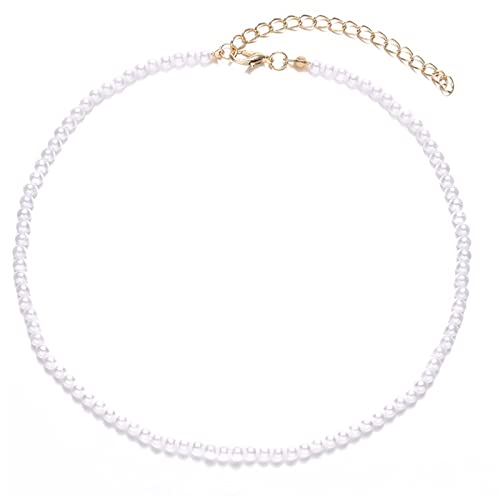 Momeski Collar de perlas Collar de perlas para mujer Collares de perlas Redondo corto con perlas de 4 mm Collar de perlas de concha simulada redonda, collar de gargantilla para mujeres y niñas