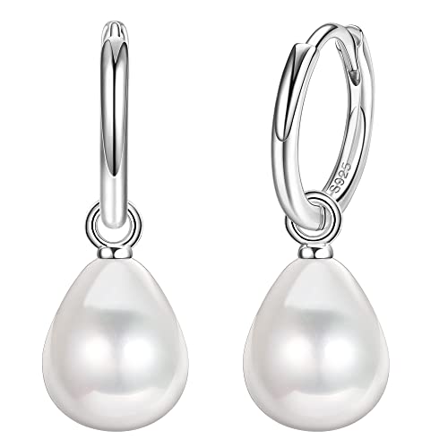 Adramata Pendientes de Perlas para Mujer Pendientes de Plata de Ley 925 Pendientes de Perlas Delicadas Pendientes de Gota Pendientes de Aro Hipoalergénicos Plata Pendientes para Mujer
