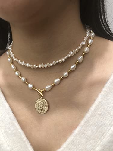 Gargantilla de perlas de 15 pulgadas, collar de cadena de perlas cultivadas a mano de 4 mm, collar delicado para el día de la madre