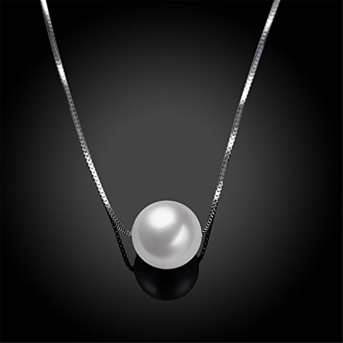 HMILYDYK Collar de mujer auténtica plata de ley 925 hecha a mano Gran cadena de colgante de perlas blancas de agua dulce cultivadas.