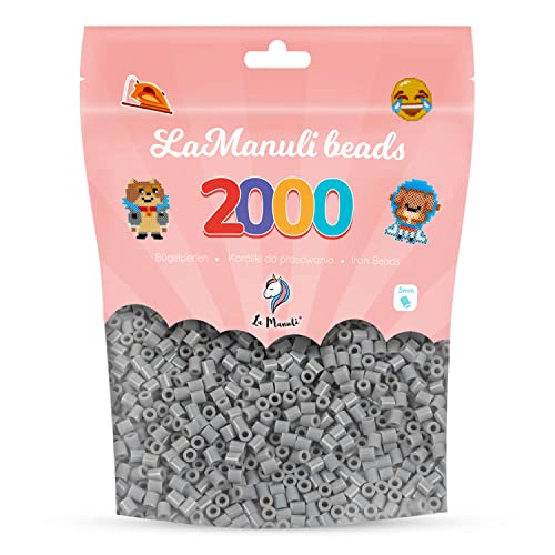La Manuli Beads 2000 Piezas 5mm - Cuentas para Planchar en Bolsa Resellable - Kit Creativo Compatible con Todas Las Marcas - Cuentas de Colores para Manualidades (Gris)