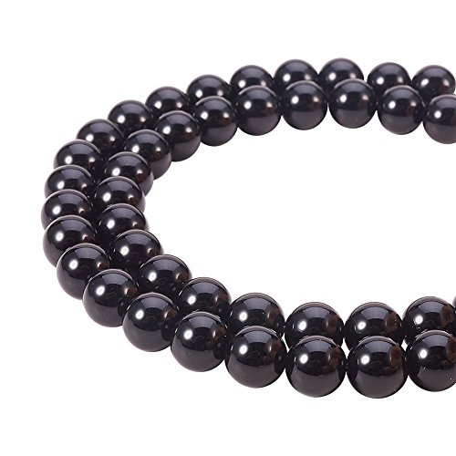 PandaHall Elite – aproximadamente 49 piezas / hilo de 8 mm perla de obsidiana natural perlas redondas de grado a cuerdas de perlas para pulsera collar DIY joyas, color negro, agujero: 1 mm