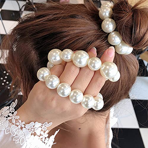 Generse Coleteros de pelo de perlas elásticos para cola de caballo, corbatas blancas para el cabello, accesorios para el cabello para mujeres y niñas (paquete de 2)