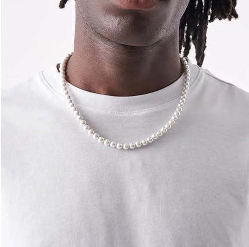 Uonel INDUSTRY Collar perlas blanco 6mm Juvenil verano Colagante Surfero hombre - Talla standar hombre