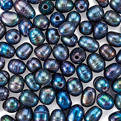 PandaHall 100 cuentas de perlas de agua dulce cultivadas naturales de 7 ~ 8 mm de forma ovalada de perlas negras sueltas para collar, pulsera, joyería artesanal